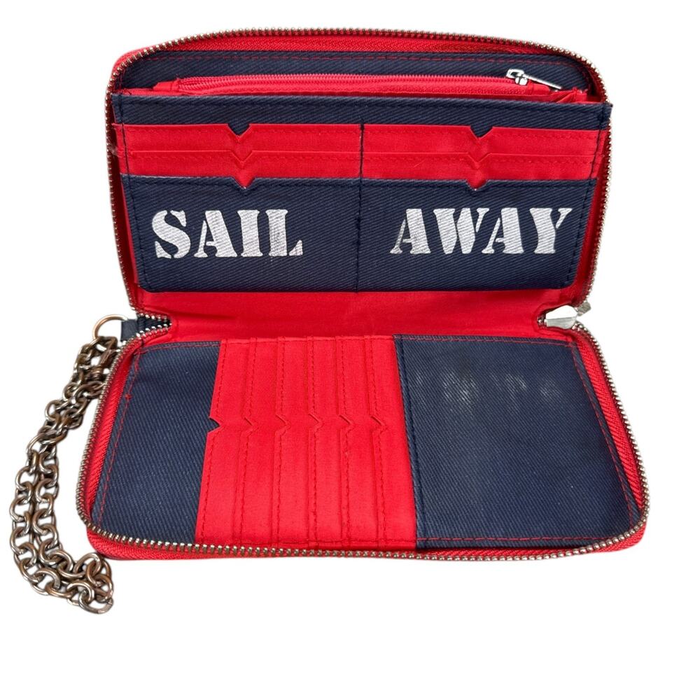 Nautica Zip Wallet Chain Wristlet Navy Blue Red Coordinates Nautical Preppy Y2K